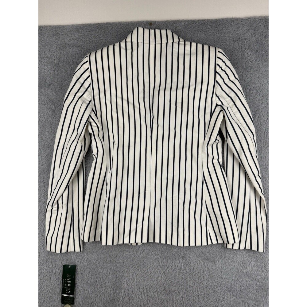 Lauren Ralph Lauren White Blazer with Navy Pinstripes and Embroidered Logo - Picture 3 of 10